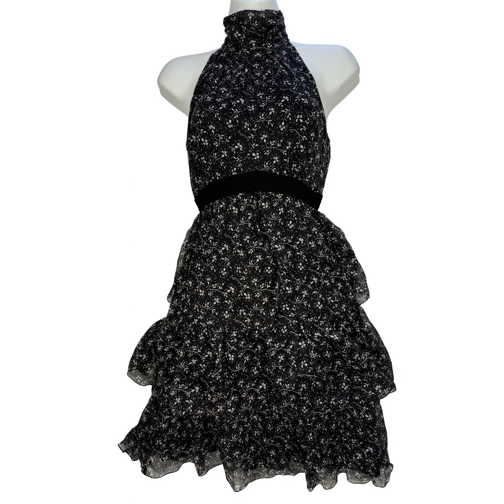Ballet Core Chiffon‎ Silk Layered Midi Dress Black Floral Small  Lined Zara